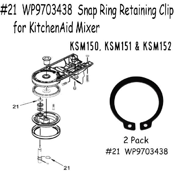 2 Pack WP9703438 Shaft Gasket Washer Snap Ring Retaining Clip for KitchenAid Mixer Part