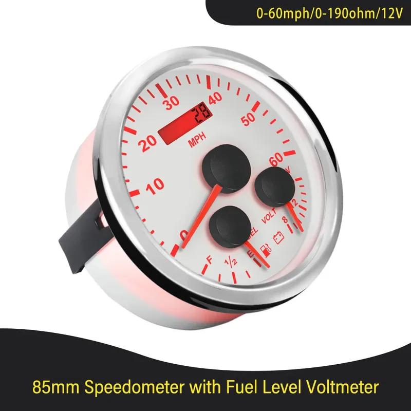 Waterproof Car Boat Universal 85mm GPS Speedometer Odometer with Fuel Level Tachometer Water Temp Oil Pressure Red Backlight