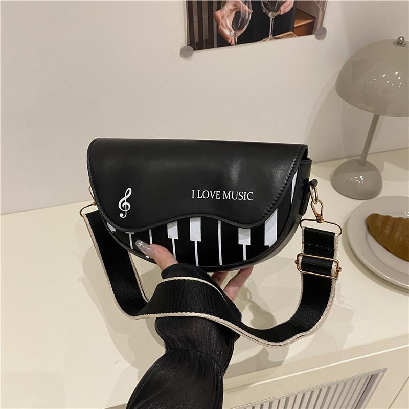 New piano keys trendy shoulder bag casual versatile temperament saddle bag niche design messenger bag