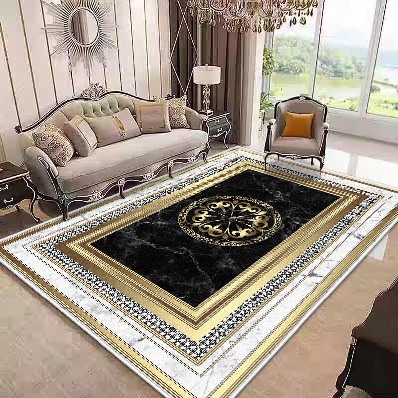 Golden Border Luxury Carpet Soft Foldable Large Rugs for Living Room Easy Clean Non-slip Mat Kids Safe