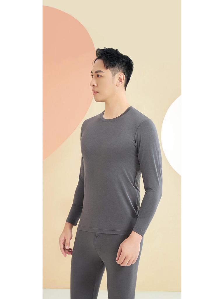 Męski Młodzieżowy Zestaw Bielizny Termicznej z Lyocellu z Okrągłym Dekoltem, Bez Podszewki, Cienki, Jesień/Zima