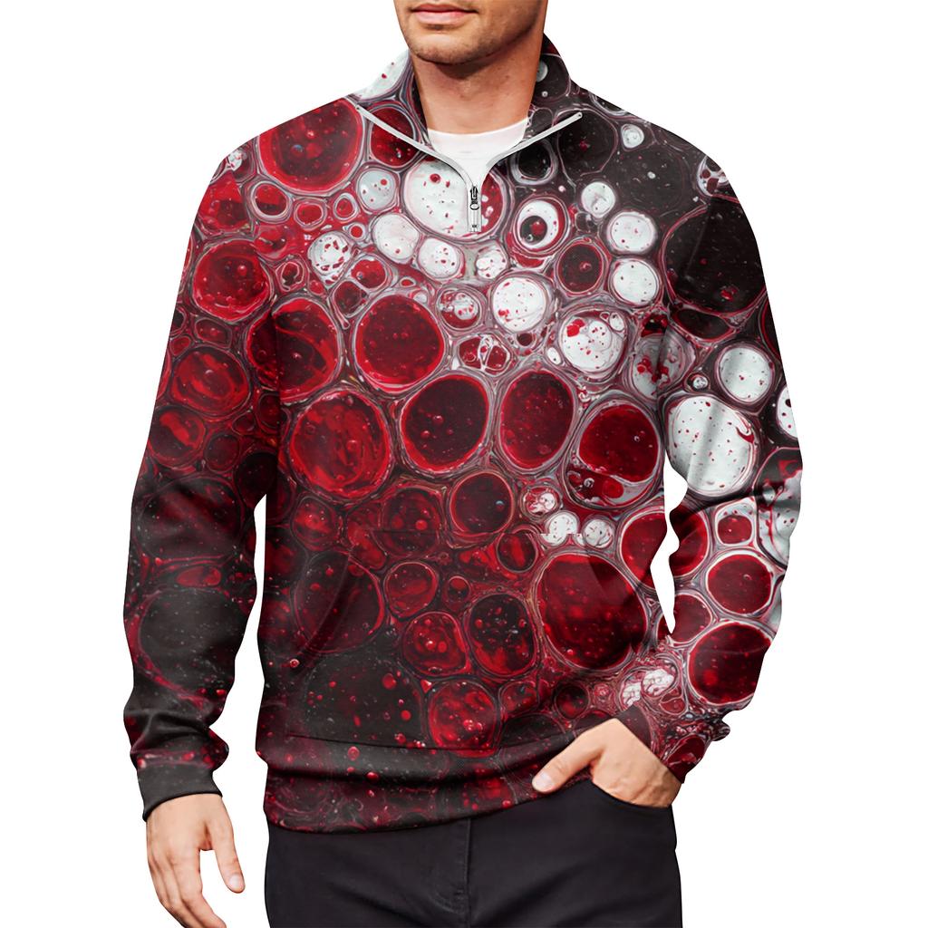 Men's Loose Casual 1/4 Zip Sweatshirt Fashion Printed Long Sleeve Top With Pockets