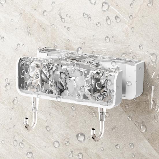 Mop Holder Double-ended Mop Clip Punch-free Broom Rack Space Saving Bathroom Organizer with Hook for Home