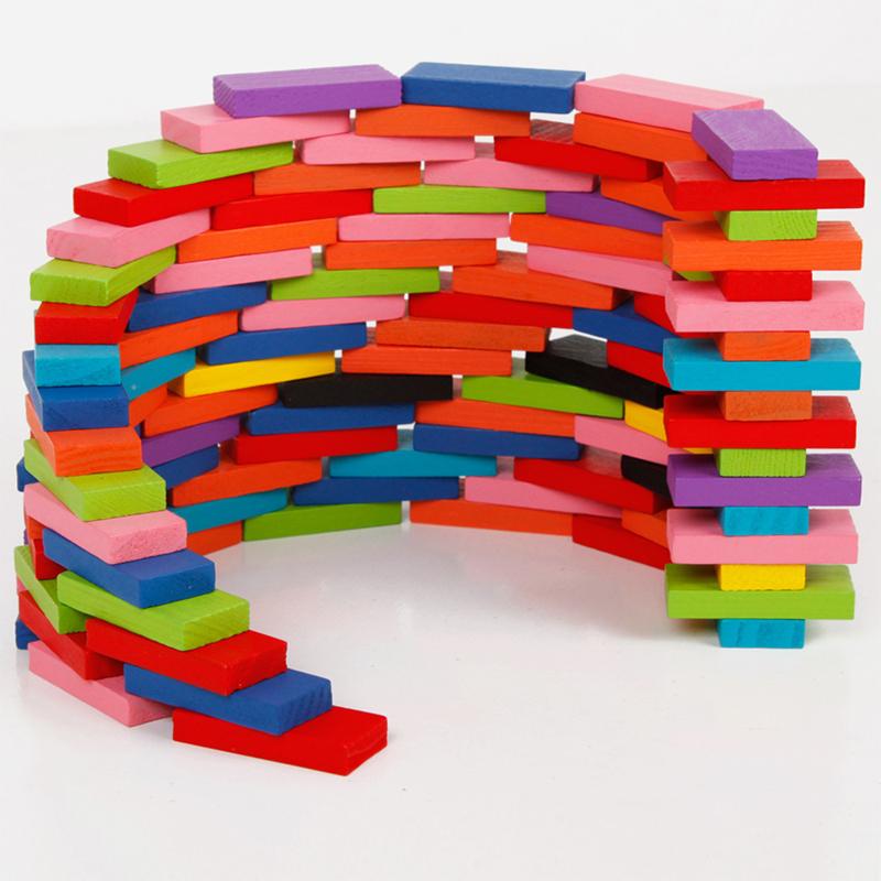 120Pcs/Set Colored Rainbow Wood Domino Game Blocks Kits Baby Early Learning Dominoes Educational Toys for Children Gift