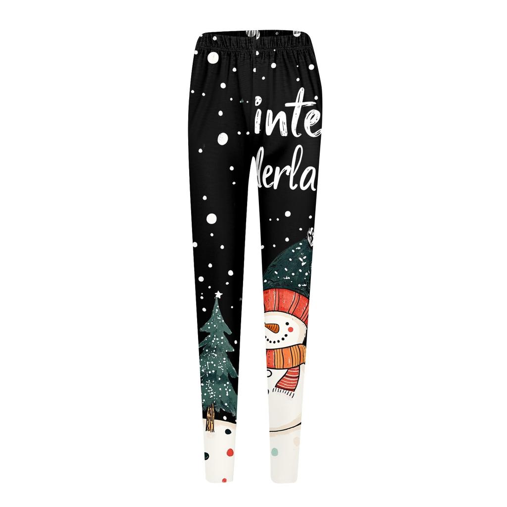 Women's Fashion Christmas Print Elastic Soft Leggings Casual Home Sleep Pants