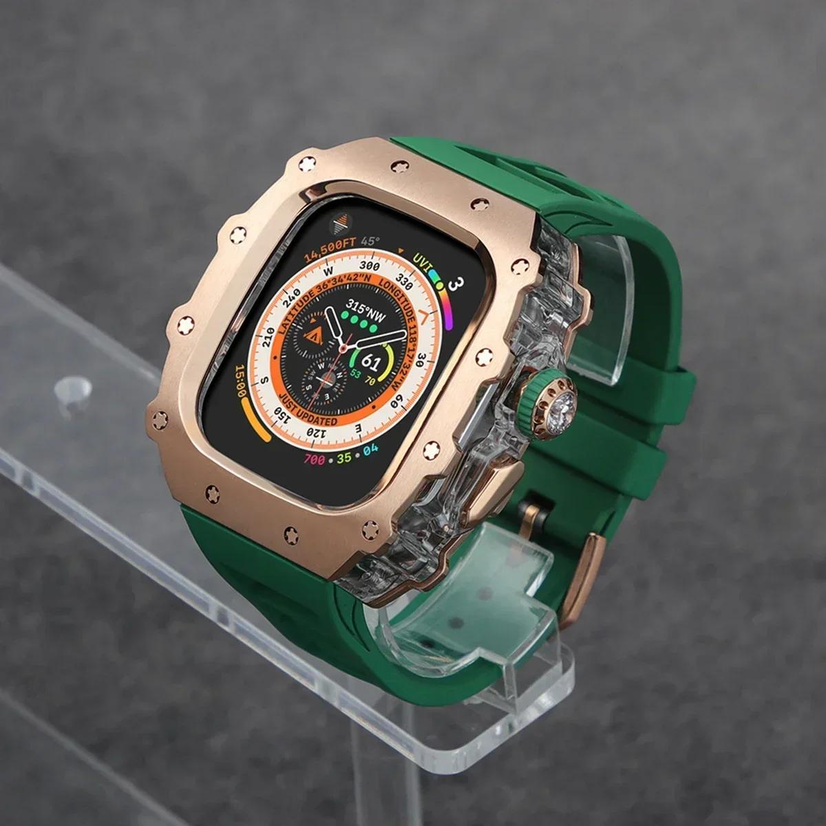 

Розкішний набір для модифікації для Apple Watch Ultra 3 49 мм 45 мм 44 мм Корпус з нержавіючої сталі для IWatch 9 8 7 6 Кришталева кнопка Спортивний ремінець For iWatch SE321 44
