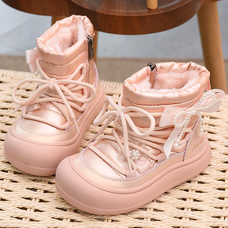2025 Winter Girls Waterproof Snow Boots with Fleece, Thickening & Stylish Princess Design Size 31, Inner length 19.4cm