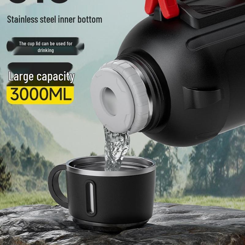 Large Capacity Stainless Steel Insulated Thermos for Outdoor & Car Use - Short, Fat Design for Hot Water, Tea Brewing, and Household Use