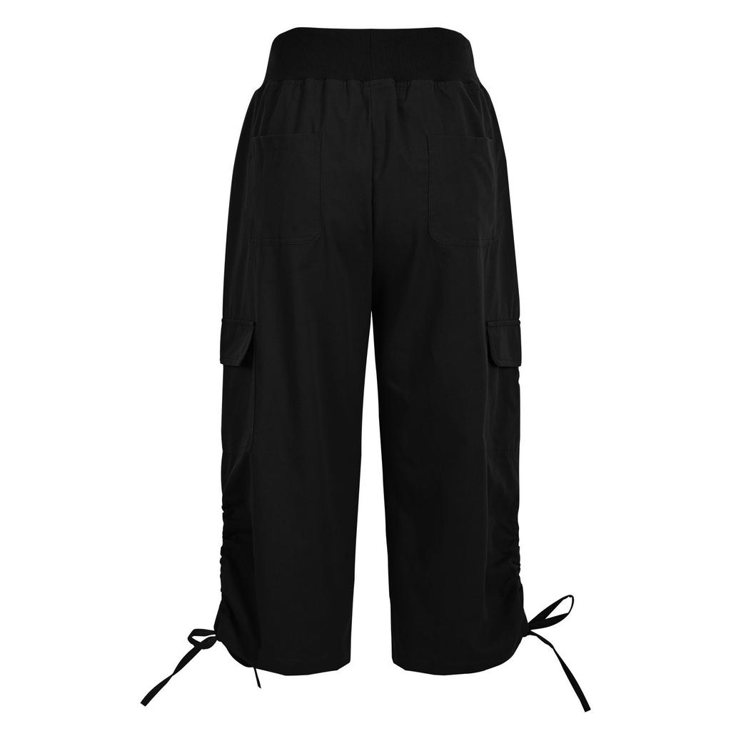 Damen Outdoor Freizeit Cargopants Capri mit Taschen Verstellbarer Bund Leichte Reise Locker Geschnittene Verkürzte Hosen für den Alltag