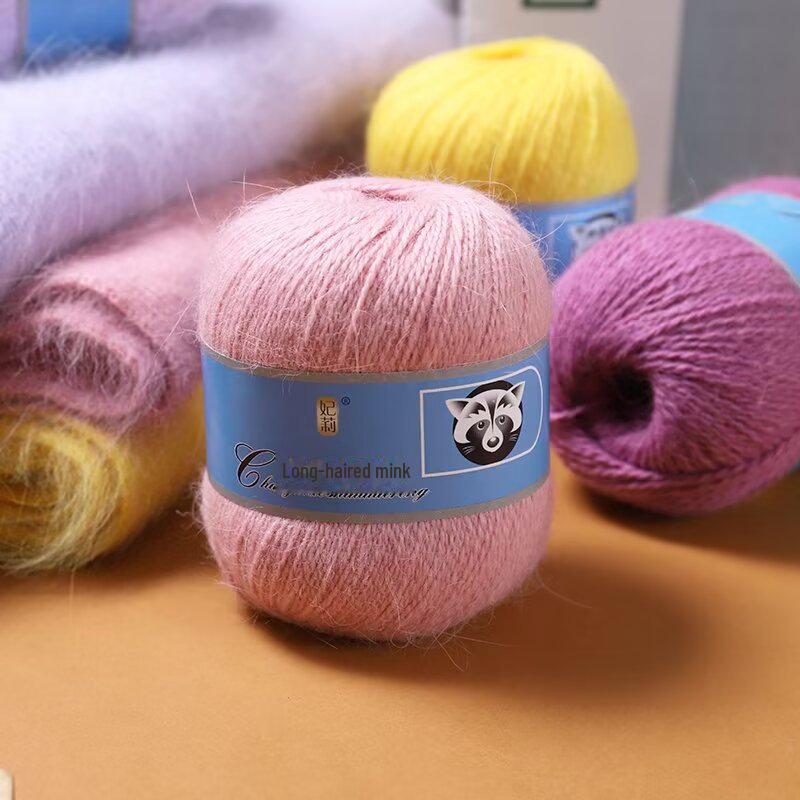 Fire moale de cașmir țesute manual pentru pălării și șaluri, fire de lână de nurcă cu păr lung, de grosime medie, pentru croșetat