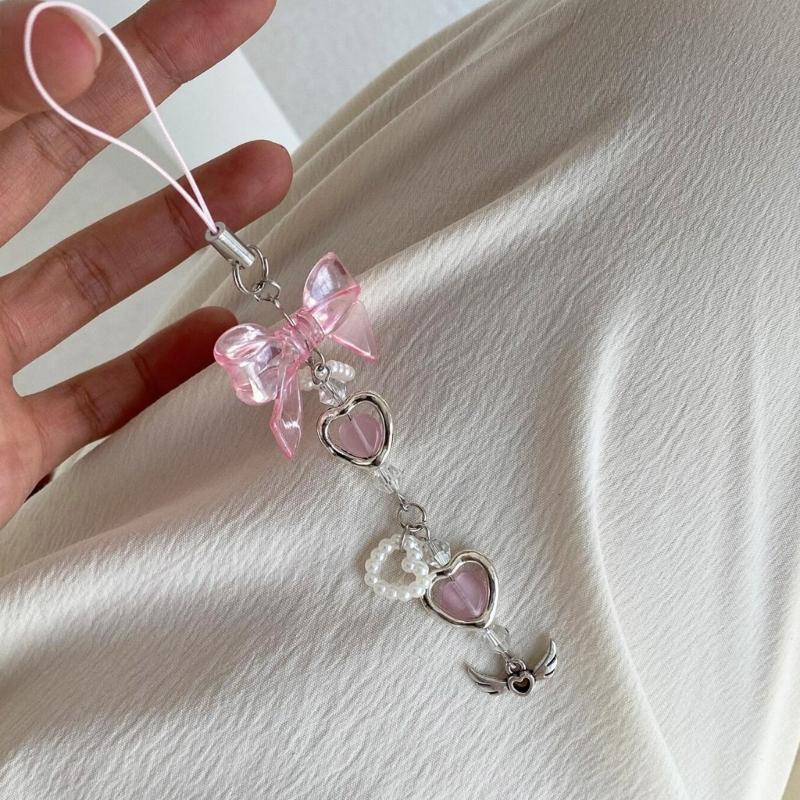 Blumen-Schleifenknoten Gekreuzter Anhänger Lanyard Liebesherz Perle Cartoon Zubehör