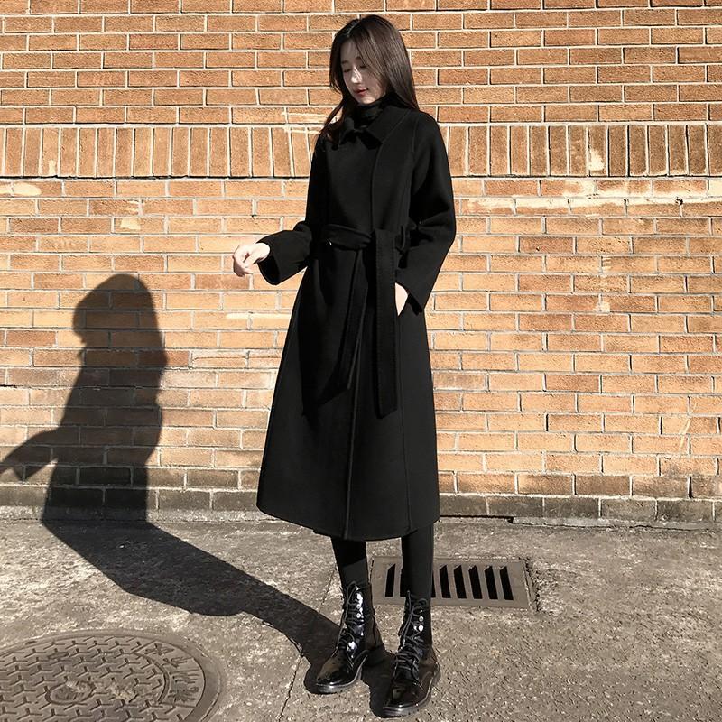 

Двустороннее шерстяное пальто средней длины, приталенное, тонкое, осеннее, новое, высококачественное, выше колена, высококлассное шерстяное пальто для женщин L（120~140） чёрный