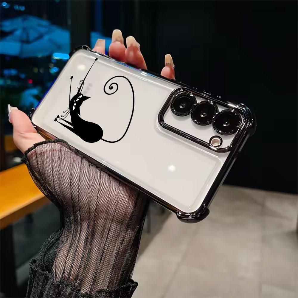 Cartoon Cute Little Black Cat Coque For Galaxy S26 Ultra Phone Case For Samsung S26 S25 S24 S23 S21 Ultra S20 FE S25 Plus Cover