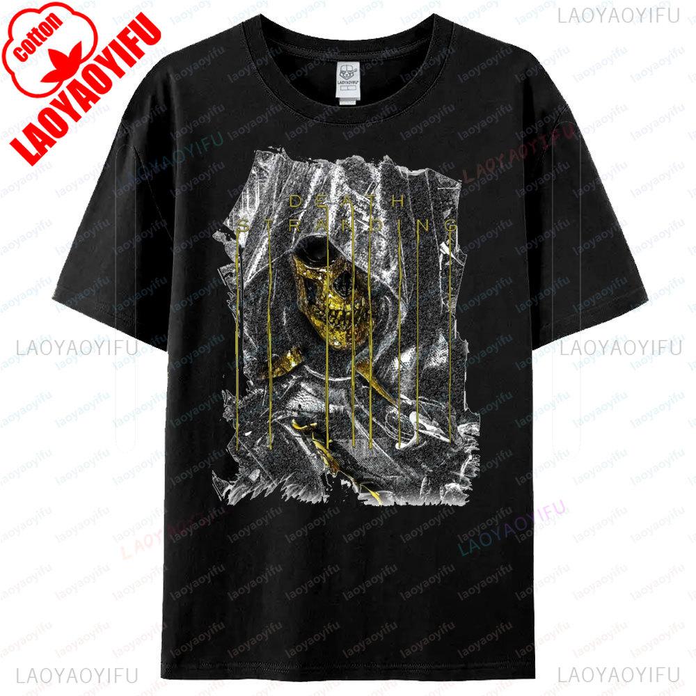 Excellent Horror Exploration Game Death Stranding Tshirt Golden Skull Shirt Latest Trendy Style O-neck Hot Sale Menunisex Tops