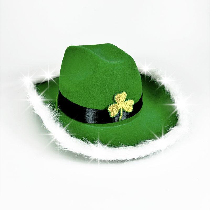 Green sequined cowboy hat, green clover western cowboy hat with light