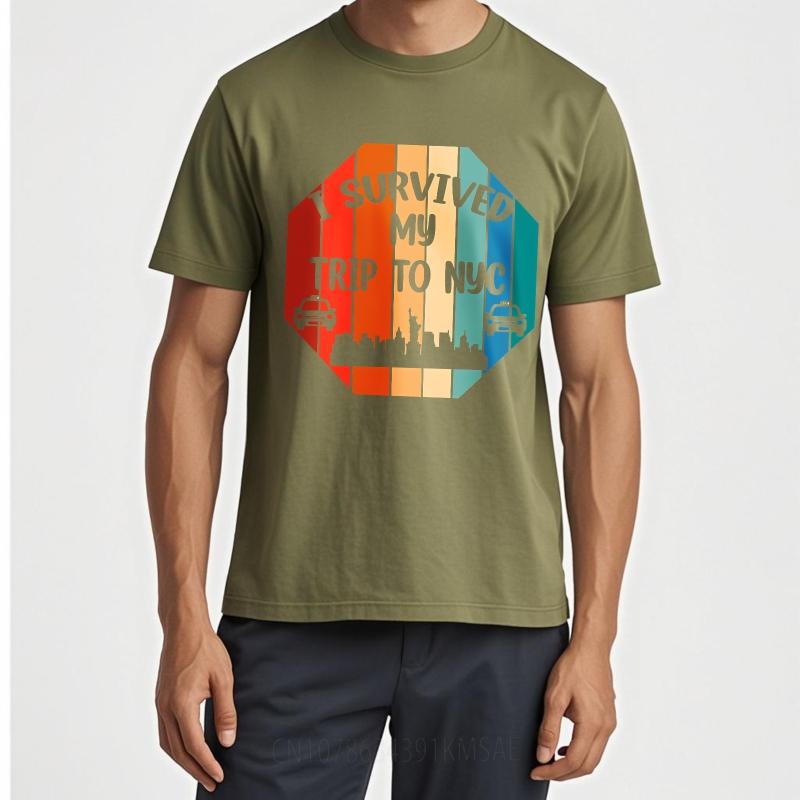 Fashion Tshirt Solid Color Unisex Oneck Tshirt Streetwear I Survived My Trip To Nyc Basic For Him Tee Shirt Minimalist Teeshirt