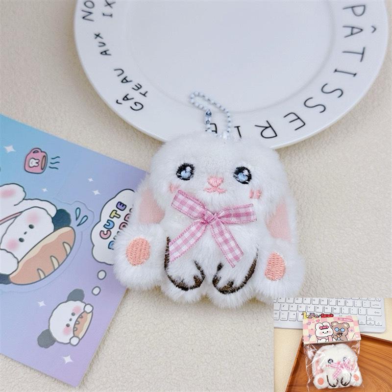 Cute Rabbit Plush Keychain with Bow - Soft Girly Backpack Pendant