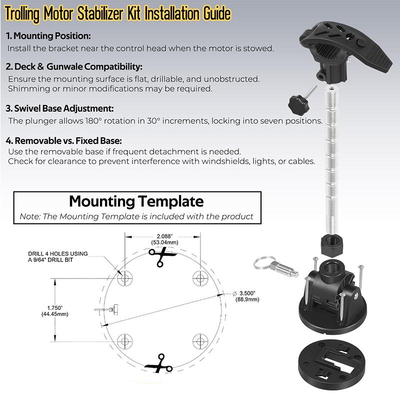 Electric Steer Trolling Motor Stabilizer Mount Support for Minn Kota Terrova, Riptide, Ulterra, PowerDrive Includes Extra Rod