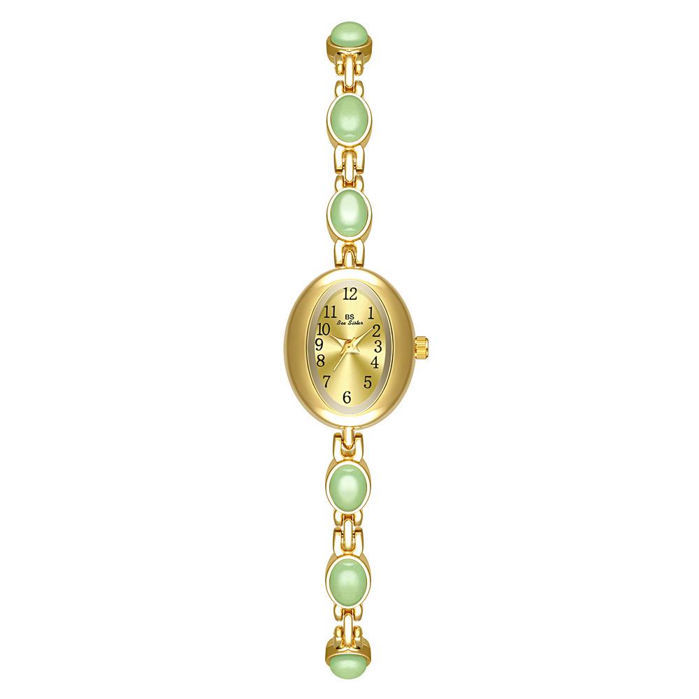 Women's Wristwatch,Jade Stone Bracelet Luxury Elegant Watch,Women's Quartz Wrist Watch With Stones,Ladies Small Gold Watch Gifts