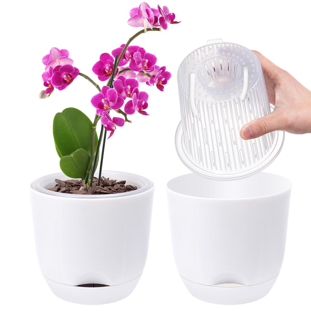 Orchid Pots with Holes for Repotting Flower Pot Plastic Orchid Pot Inner Clear Orchid Planter Self Watering Plant Pot with Injec