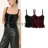 Spring New Women's Clothing French Sexy Style Lace Silm Four-Leaf Clover Decorative Buttons Velvet Spaghetti Straps Vest
