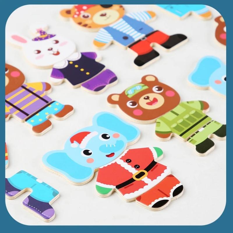 Elephant Bear Change Clothes Children's Early Education Wooden Jigsaw Puzzle Dressing Game Baby Puzzle Toys For Children Gift
