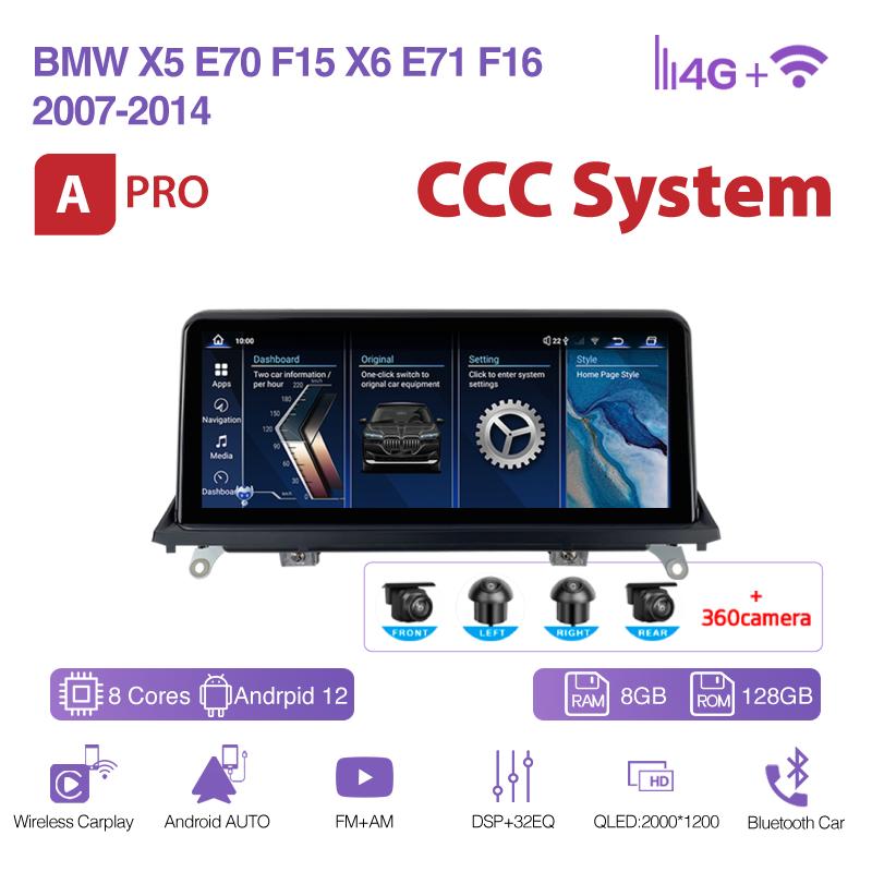 10.25Inch For BMW X5 E70 F15 X6 E71 F16 2007-2014 GPS Navigation Car Multimedia Video Player Radio CarPlay 4G 360Camera CIC& CCC