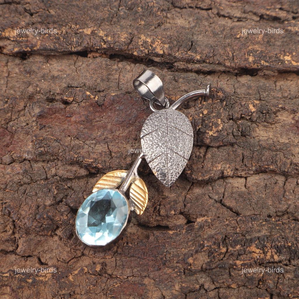 Oval Sky Blue Topaz Stone 925 Sterling Silver Daughter Gift Artisan New Pendant PP-55-14