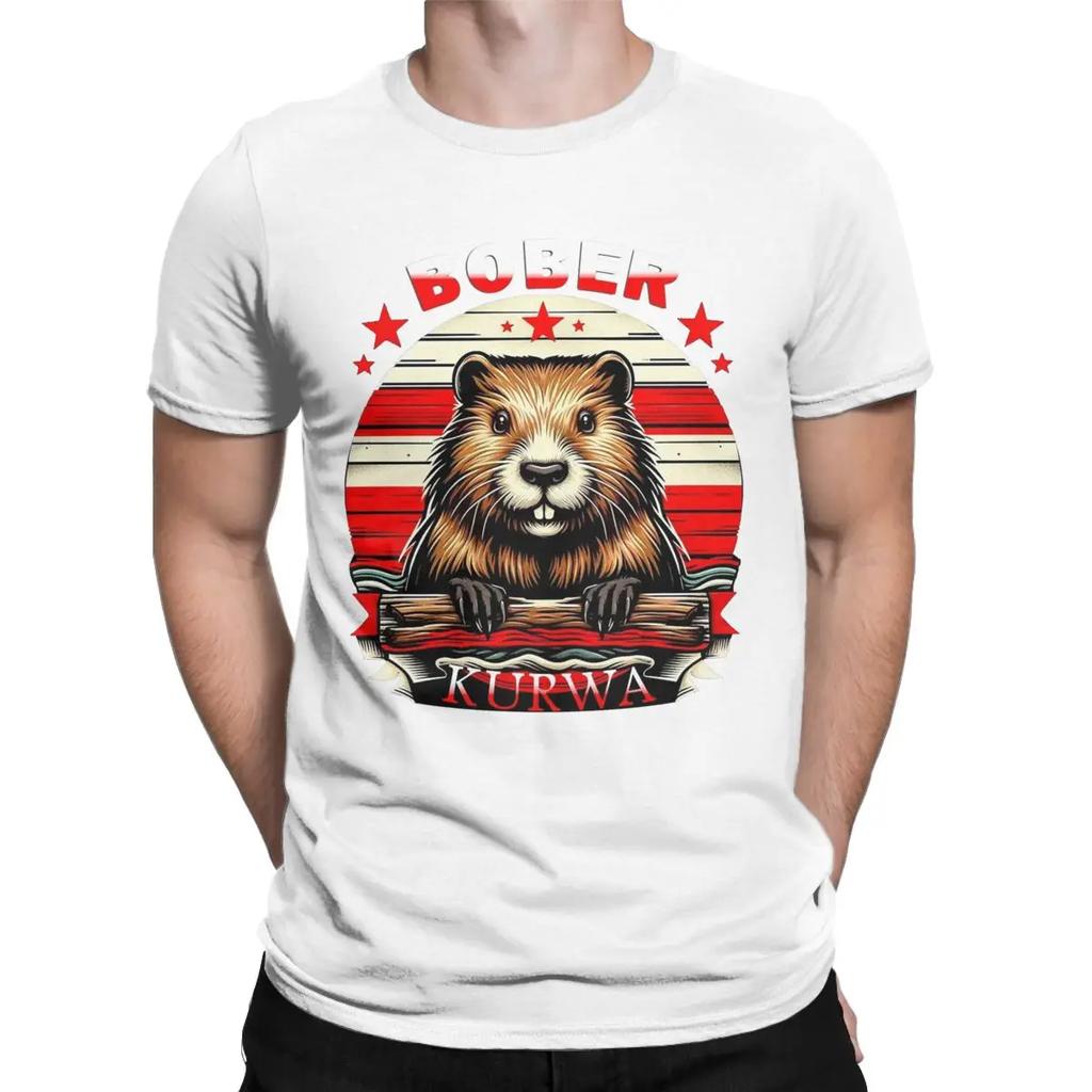 Bober Kurwa Meme Beaver T Shirts Men 100% Cotton Funny T-Shirts Crew Neck Funny Polish Bobr Tee Shirt Short Sleeve Clothing Gift