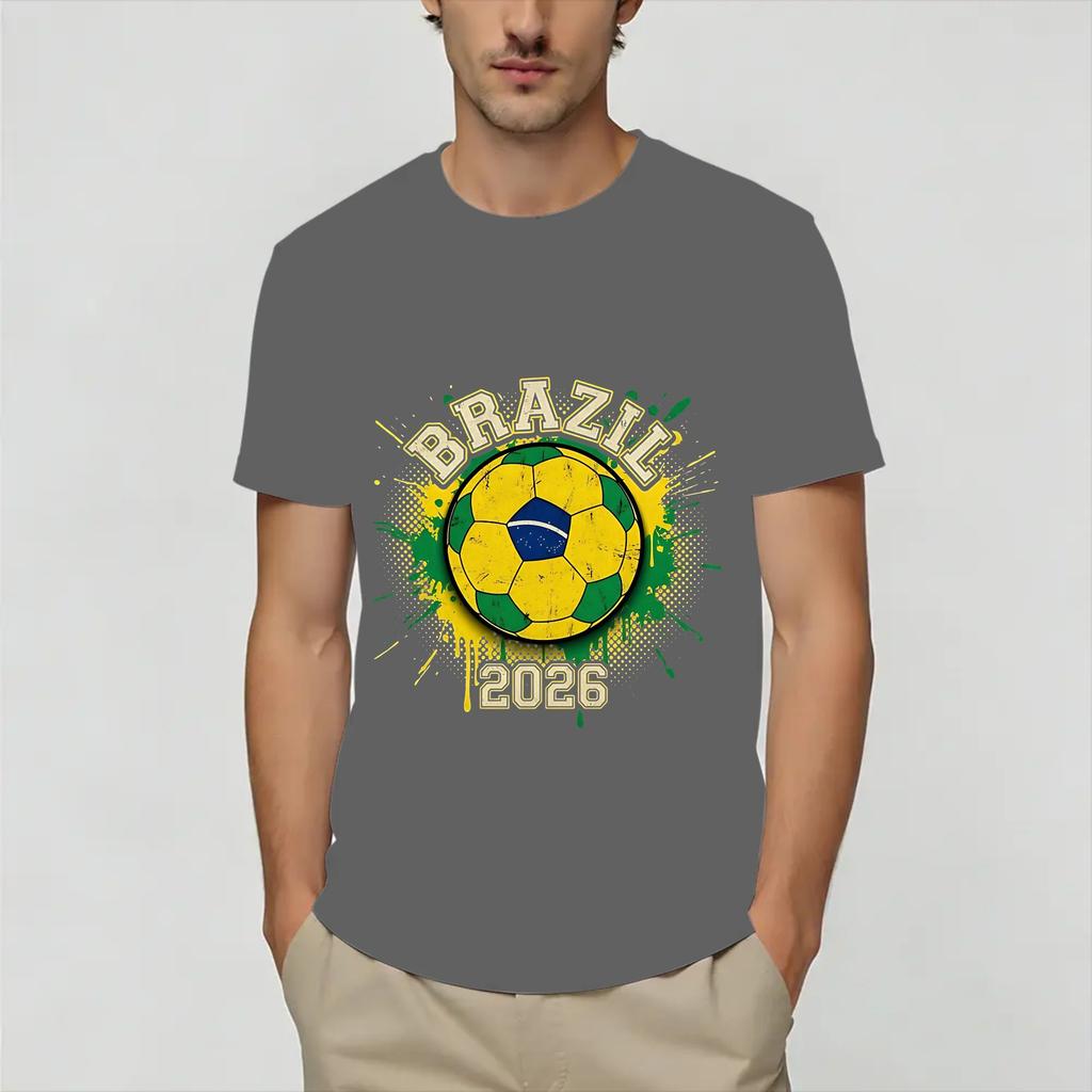Brazil 2026 Soccer T Shirt Beach Hippie TShirts Couple Cotton Crewneck Oversized Clothes Short Sleeve Y2K Fun Tshirt