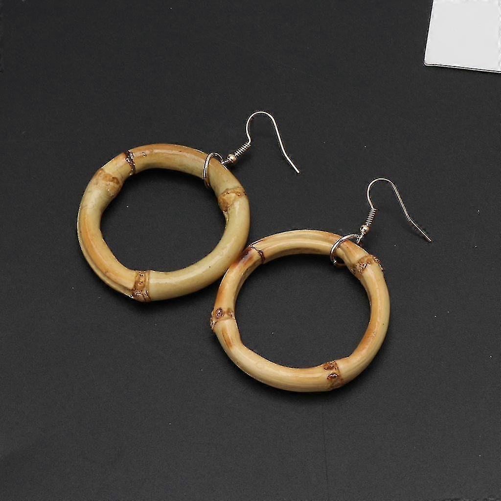 Boucles d'oreilles créoles pendantes rondes en bois de bambou naturel faites à la main Bijoux de mode-r