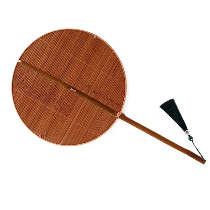 Handmade Hand Fan Handheld Cooling Fan Chinese Styles Waist Fan Bamboos Fan with Long Handle for Cosplays Dances Party