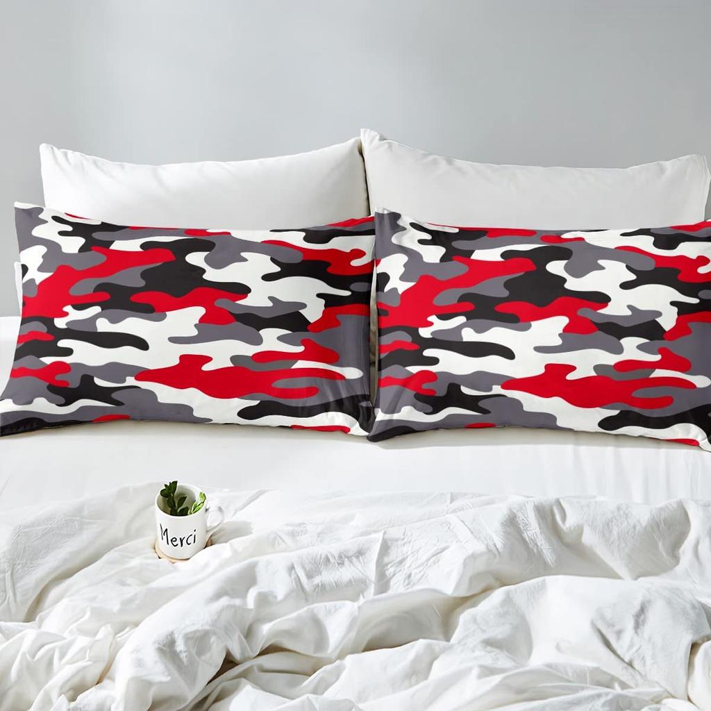 Red Camouflage Pattern Duvet Set Three-Piece Set Bedding Bedroom Decoration