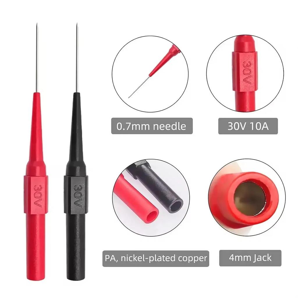 30V Car Tip Probes Diagnostic Tools Auto Multimeter Test Leads Extention Back Piercing Needle Tip Probes Mechanical Tools Code Readers 4