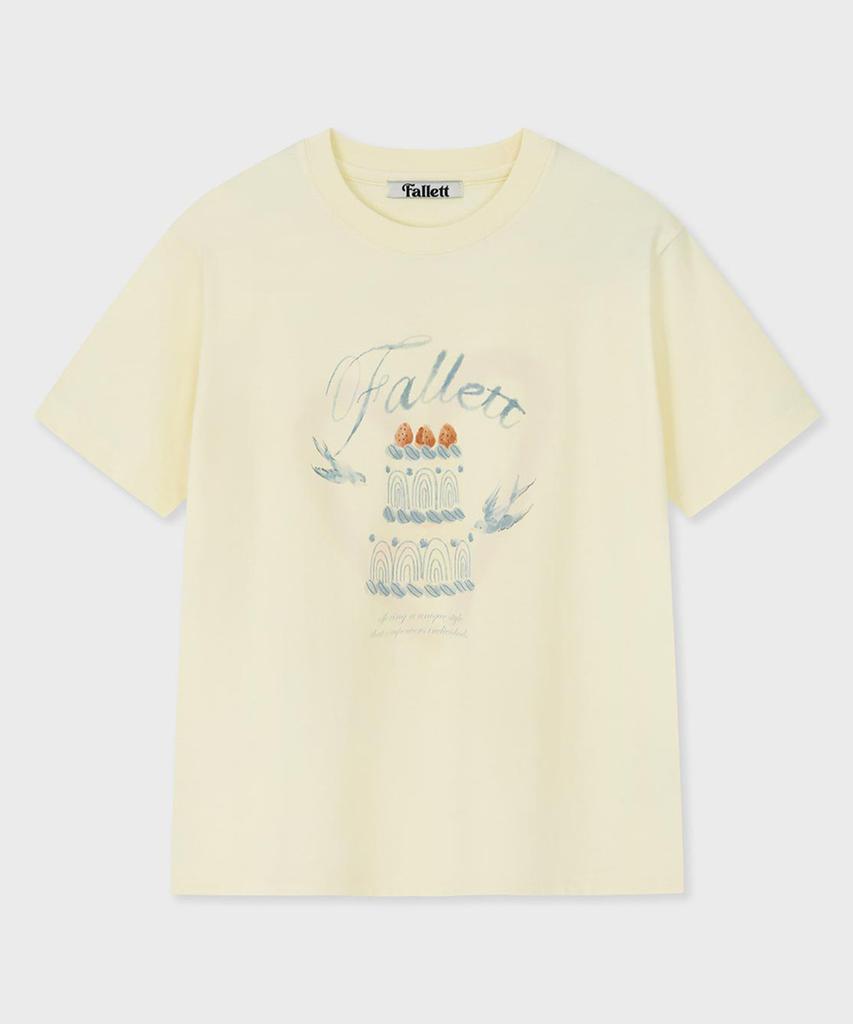 FALLETT Cake Drawing Short Sleeve T-Shirt Yellow