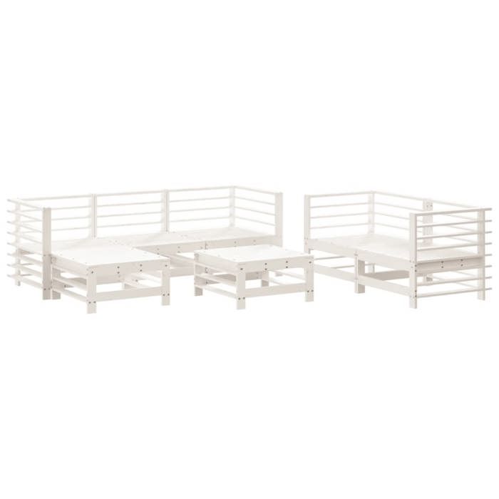 Salon de jardin 7 pcs - Design à lattes - Bois de pin massif - Modulaire - Blanc