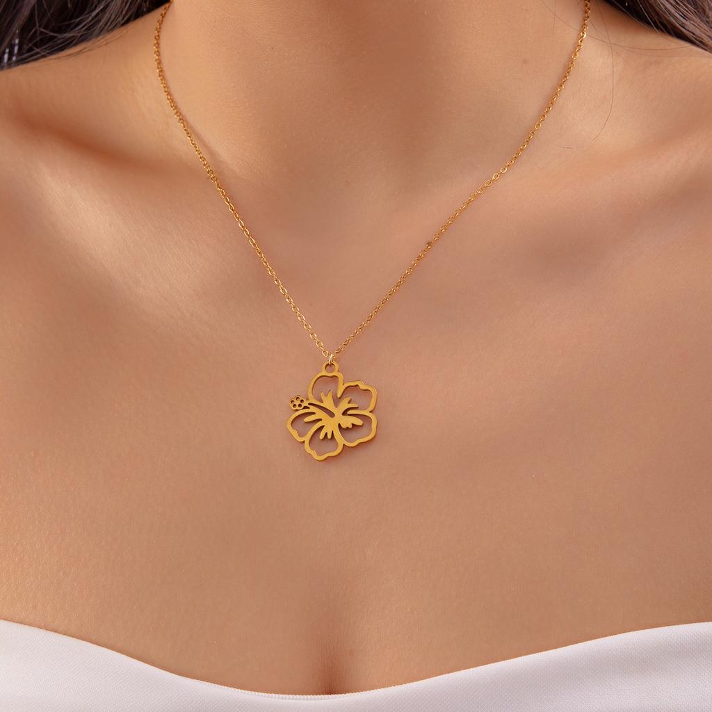 Stainless Steel Hollow Flower Pendant Necklace for Women Minimalist Gold Color Flower Necklace Girl Wedding Party Jewelry