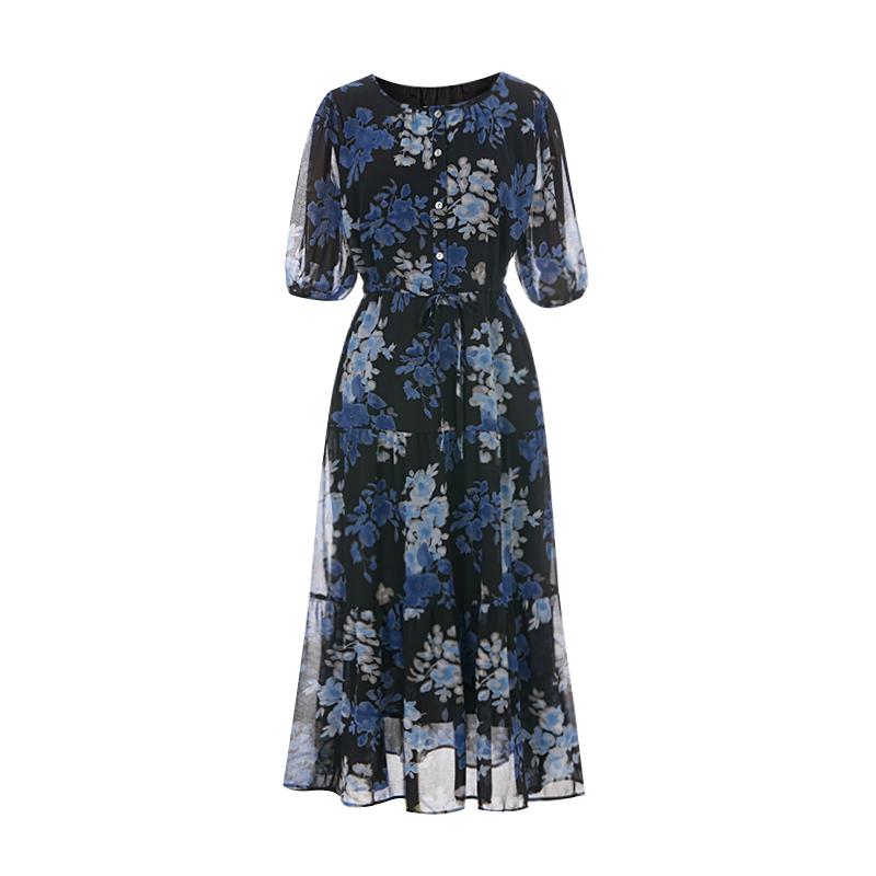 TVIEW Shirred Flower Pattern Dress_V6B-Cop008