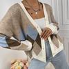 Women S V Neck Long Sleeve Loose Fit Geometric Pattern Knit Cardigan Sweater