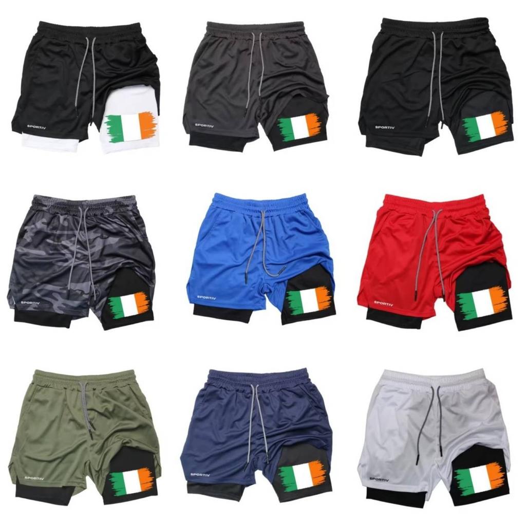 Ireland Flag Camouflage Muay Thai Kick Boxing Shorts Men Women Unisex Casual Sportswear Double Layer Quick Dry Training Sport Gym Fitness Workout