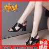 2025 Summer New Fashion Back Empty Toe High Heels Women's Sandals Middle Heel One-button Thick Heel Black Women's Shoes