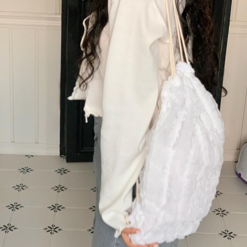 Chiffon, Girlish Style, Drawstring Bag, Large Capacity, Commuter Drawstring Pocket, Student Storage, Adjustable, Shoulder Bag