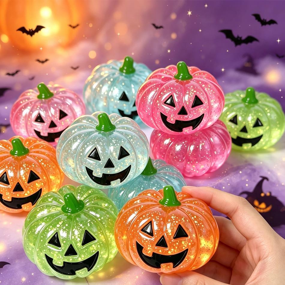 Halloween Squishy Pumpkin Toy Transparent Glitter Stress Relief Fidget Toy Cute Ghost Pumpkin Squeeze Toy Halloween Party Decor