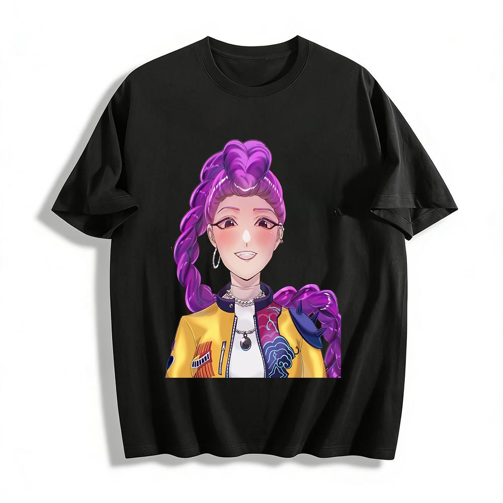 

Street Fashion Purple Braid Girl Print Casual Top Trendy Loose Unisex Daily Jacket Pure cotton T-shirt XXS