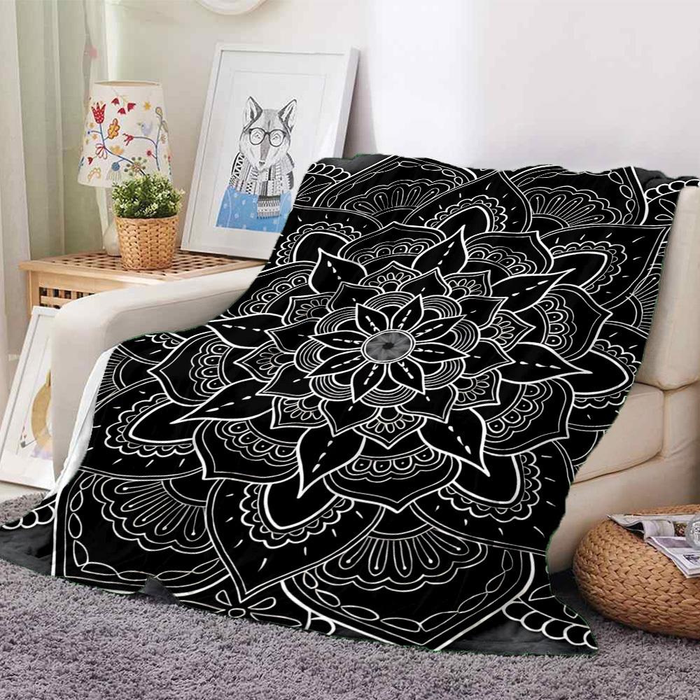 1pc Black Mandala Soft & Warm Polyester Knit Blanket, Digital Printed, All-Season Throw for Napping, Traveling, Sofa yy250906019
