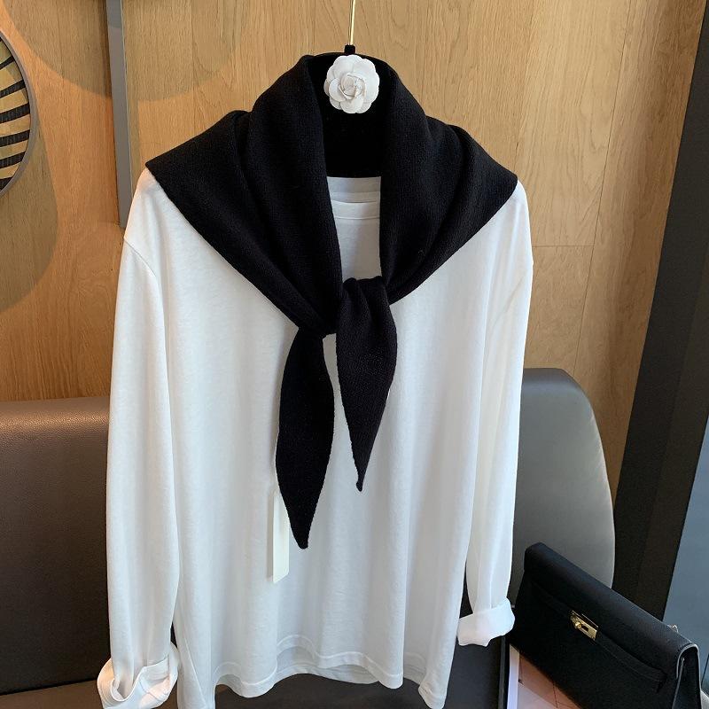 100% Wool Korean Style Winter Fashion Warm Knitted Triangular Hijab Scarf Women Headscarf Shawl Multi-functional Neckerchief