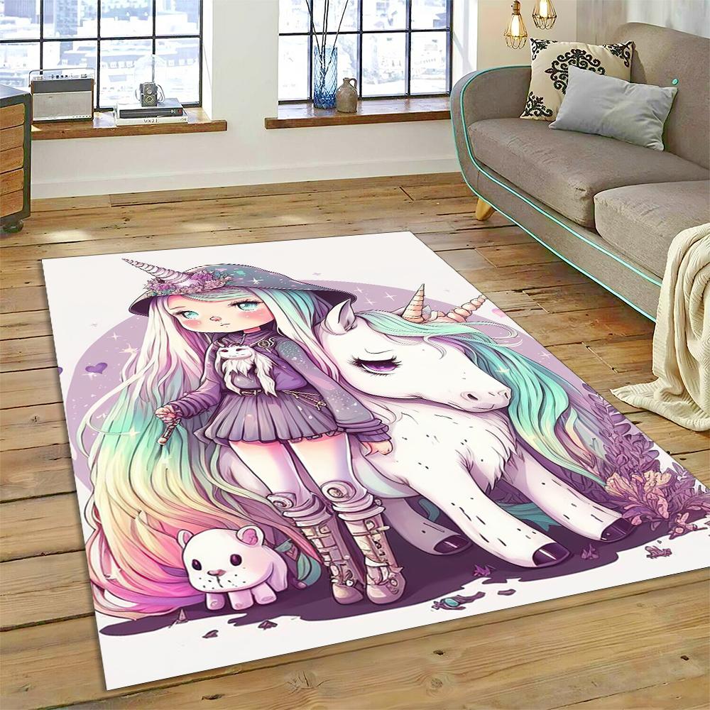 Cute Unicorn Girl Gift Cartoon Carpet Rug for Home Living Room Bedroom Sofa Doormat Decor,Kid Play Area Rug Non-slip Floor Mat