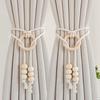 Bohemian Curtain Tiebacks Handwoven Rope with Tassels & Wood Beads Decorative Window Holdbacks for Living Room Bedroom Home Decor