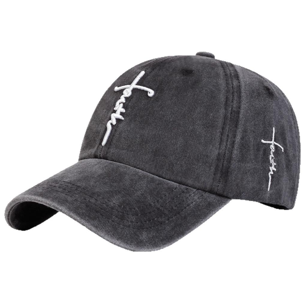 Washed Baseball Cap Embroidered Faith Cross Vintage Distressed Dad Hat Adjustable Unisex Outdoor Sun Protection