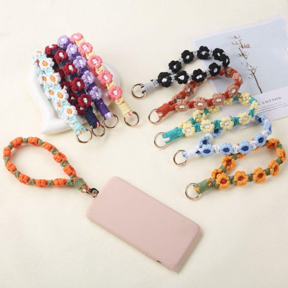 Gänseblümchen Handy-Handgelenkband Baumwollseil Gänseblümchen Schlüsselanhänger Boho-Stil Handy-Lanyard Handy